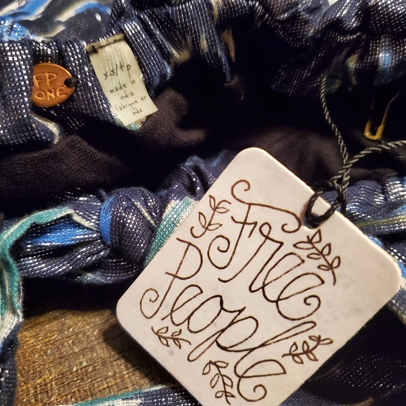 Free People XS Blue Shimmer Front Tie Strapless Top - Picture 2 of 3